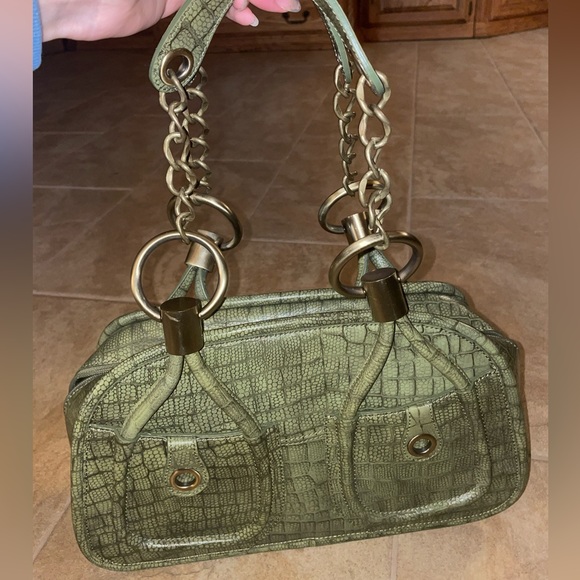 Charlie Lapson Handbags - CHARLIE LAPSON  ”Crocodile” Embossed Glazed Leather Shoulder Bag